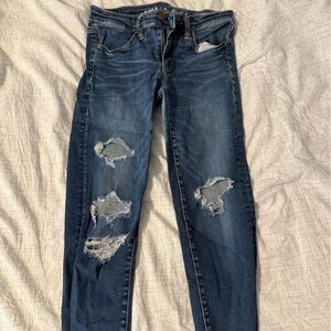American Eagle Outfitters Dark Blue Distressed Jeans